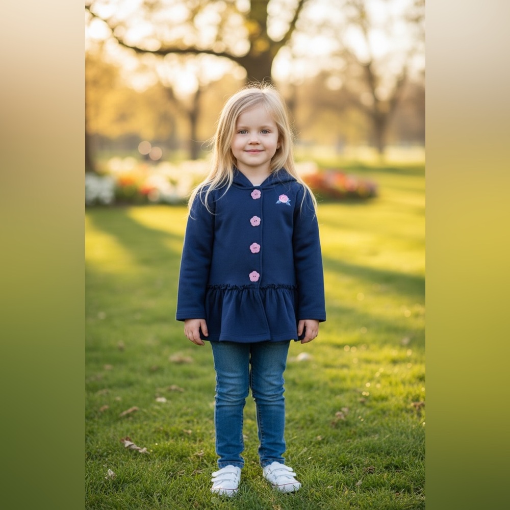 Elegant Navy Girls 3T Jacket with Delicate Floral Accents